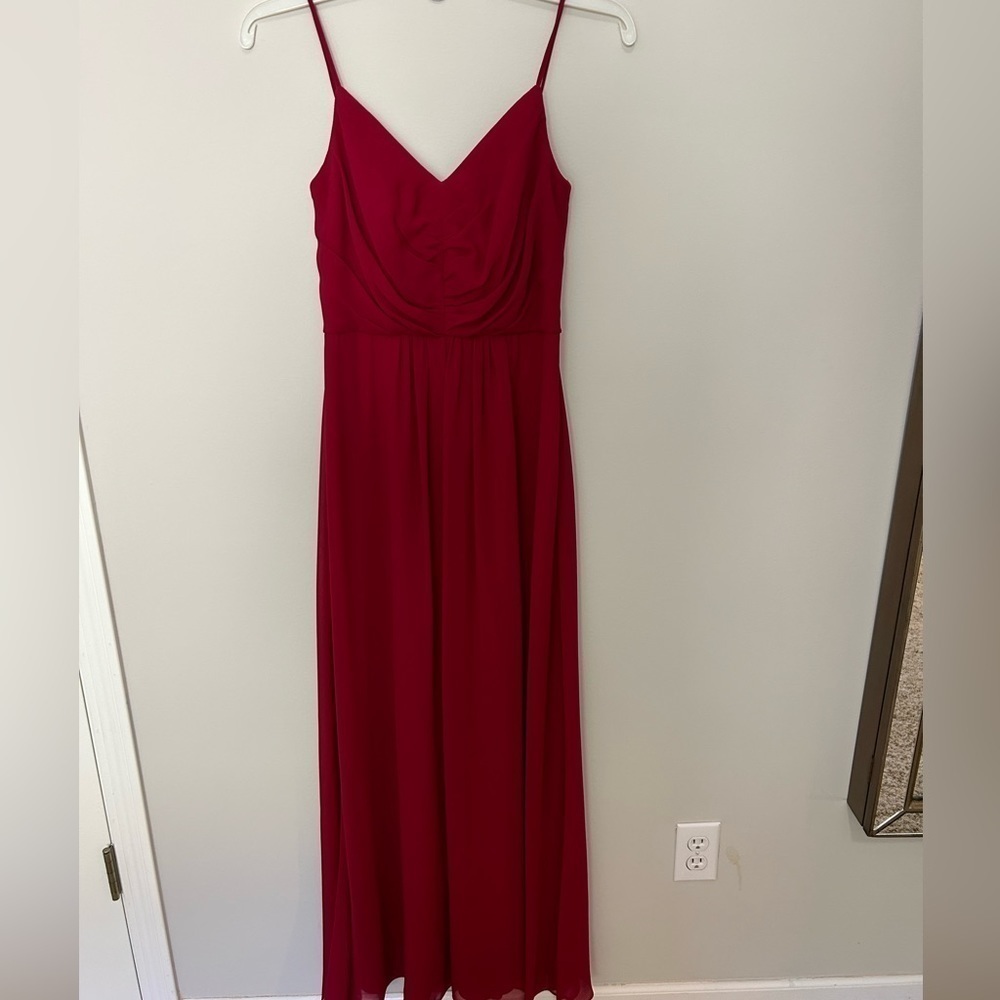 New Bill Levkoff V neck Deep Back Wine Thin Strap Maxi Dress Size 2 RN #82955